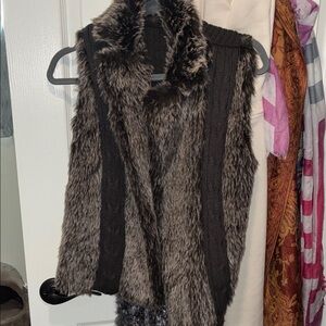 Faux Fur Knit Trim Vest in Dark Brown and Black NEVER WORN